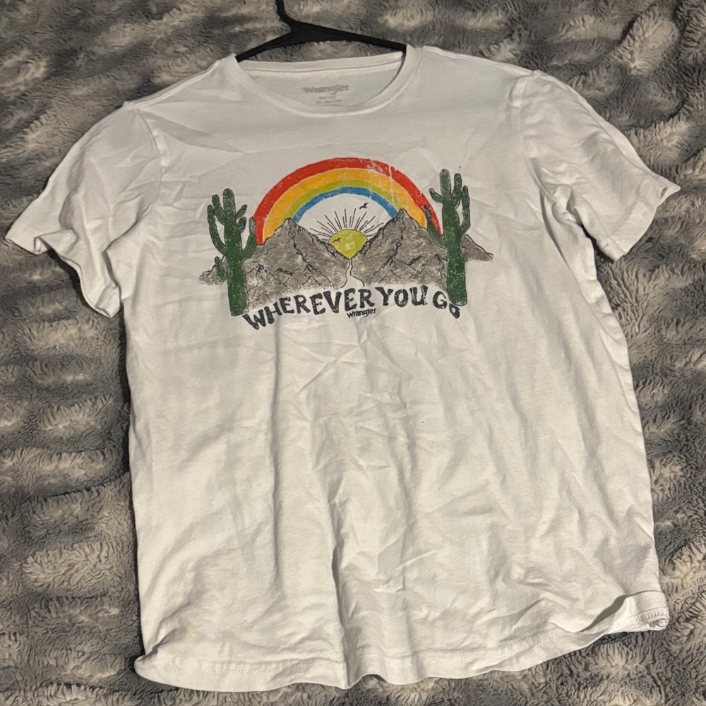Wrangler White Tee with Rainbow Graphic
